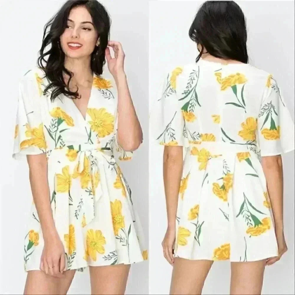 Yellow Floral Print Romper